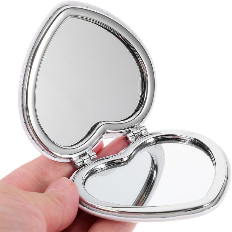 2pcs Small Compact Leather Double-Sided Folding Makeup Mirrors 72x75mm Heart Shape Portable Pocket Mirrors for Travel and Purse Use - Image 4