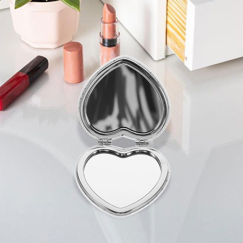 2pcs Small Compact Leather Double-Sided Folding Makeup Mirrors 72x75mm Heart Shape Portable Pocket Mirrors for Travel and Purse Use - Image 5