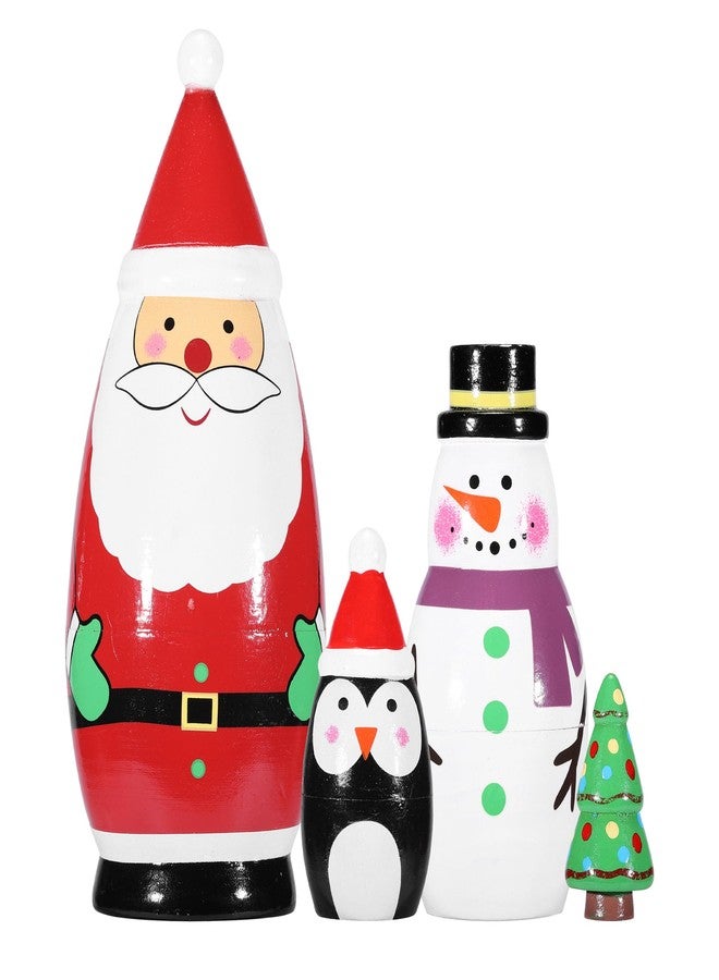 Yoption Christmas Russian Nestingdolls, Handmade Wooden Matryoshkadoll Santa Claus Snowman Russiandoll Set for Christmas Birthday Gift Party Home Decorations - Image 1
