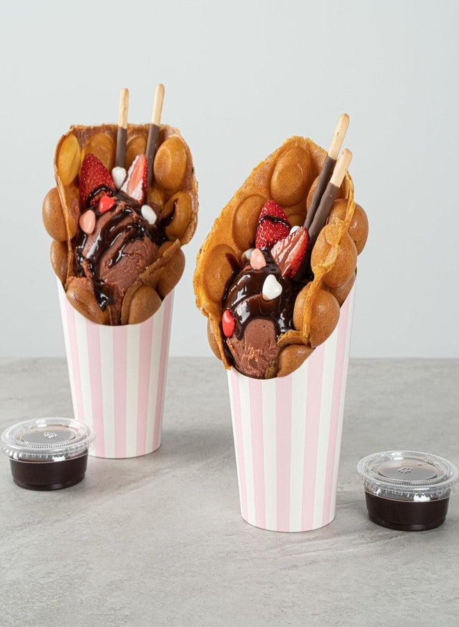 Restaurantware Bio Tek 12 Ounce French Fry Containers 100 Disposable Charcuterie Cups - Incline Design Round Striped Paper French Fry Cups Stackable For Waffles Chips or Popcorn - Image 5