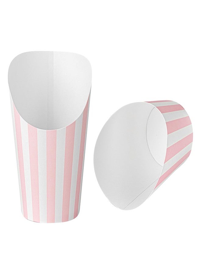 Restaurantware Bio Tek 12 Ounce French Fry Containers 100 Disposable Charcuterie Cups - Incline Design Round Striped Paper French Fry Cups Stackable For Waffles Chips or Popcorn - Image 1