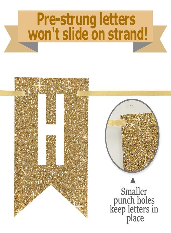 Netnology Pre-Strung Gold Happy 60th Birthday Banner Decorations,12 ft No DIY Gold Glitter 60th Birthday Party Banner Sign Decor for Women Men Girl Boy Party Supplies - Image 3