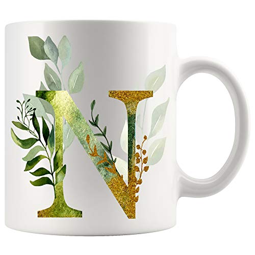 Moon9xx Alpha/N Graphic Letter N Coffee Mug - Alphabet Letter Monogram N - Gold Shimmer Any Letter Floral Alphabet Tea Coffee Hot Chocolate Cup For Her Birthday Christmas Mothers Day Coffee Mug 11oz - Image 5