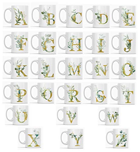 Moon9xx Alpha/N Graphic Letter N Coffee Mug - Alphabet Letter Monogram N - Gold Shimmer Any Letter Floral Alphabet Tea Coffee Hot Chocolate Cup For Her Birthday Christmas Mothers Day Coffee Mug 11oz - Image 4