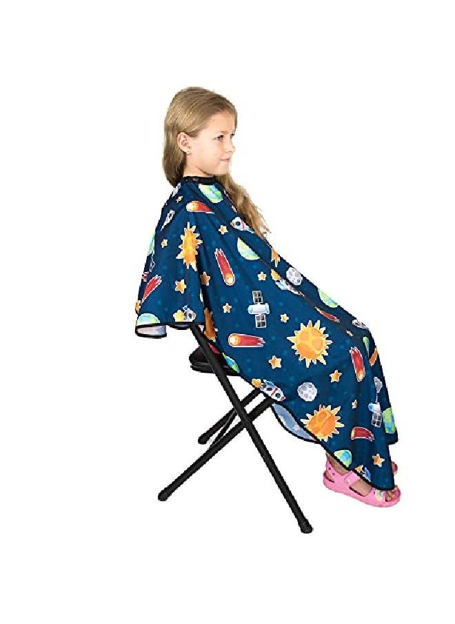 Salon Supply Co - Hair Cutting Cape For Kids Outer Space Print Water Resistant Salon Cape Snap Closure Kids Haircut Cape Barber Cape For Kids Kids Hair Cape - Image 1