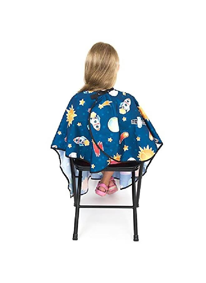 Salon Supply Co - Hair Cutting Cape For Kids Outer Space Print Water Resistant Salon Cape Snap Closure Kids Haircut Cape Barber Cape For Kids Kids Hair Cape - Image 1