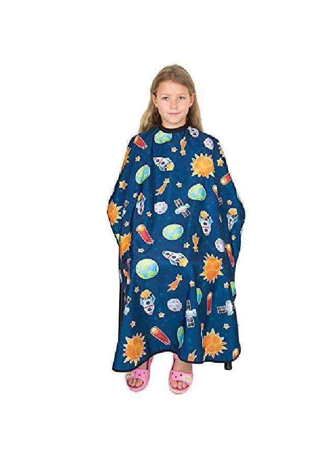 Salon Supply Co - Hair Cutting Cape For Kids Outer Space Print Water Resistant Salon Cape Snap Closure Kids Haircut Cape Barber Cape For Kids Kids Hair Cape - Image 1