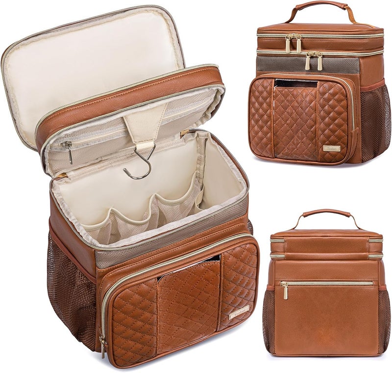 Tealari Large Leather Toiletry Bag for Women Men,Bathroom Bag,Water Resistant Shower Bag,Makeup Bag,Portable Shower Caddy for College Dorm,Hanging Travel Toiletry Bag with Transparent Waterproof Phone Pocket - Image 1