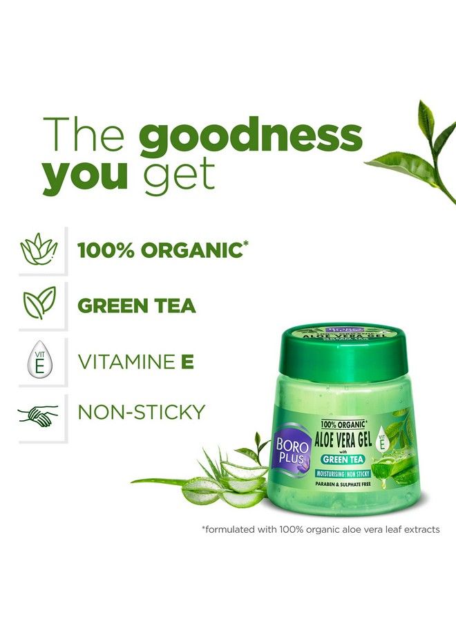 BOROPLUS Aloe Vera Gel With Green Tea 100% Organic For Skin & Hair Rich In Vitamin E And Antiseptic Herbs For Smooth Nourished And Moisturised Skin 200Ml - Image 3