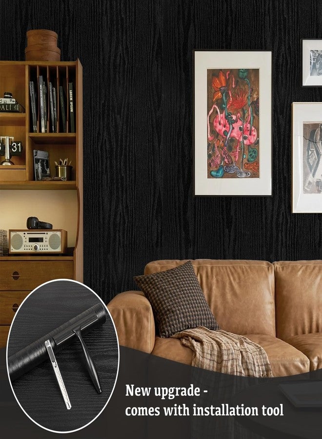 Abyssaly Black Wood Grain Contact Paper Peel and Stick Wallpaper Wooden Look Self-Adhesive Thicken Wallpaper Vinyl Wrap for Cabinets Countertops Shelf with Scraper, Paper Cutter 17.7" x 118" - Image 4