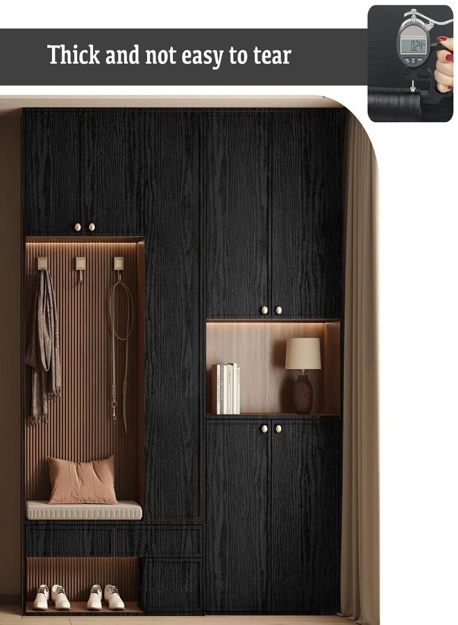 Abyssaly Black Wood Grain Contact Paper Peel and Stick Wallpaper Wooden Look Self-Adhesive Thicken Wallpaper Vinyl Wrap for Cabinets Countertops Shelf with Scraper, Paper Cutter 17.7" x 118" - Image 5