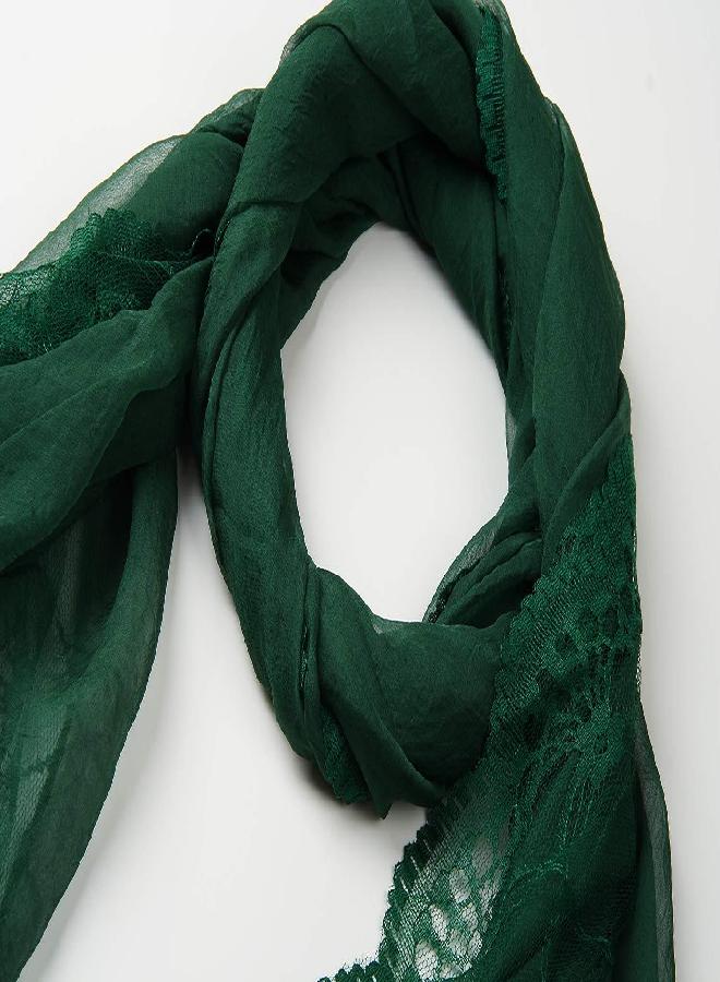 corciova Emerald Dark Green Long Women Lace Scarf Lightweight Hunter Pashmina Shawl - Image 2