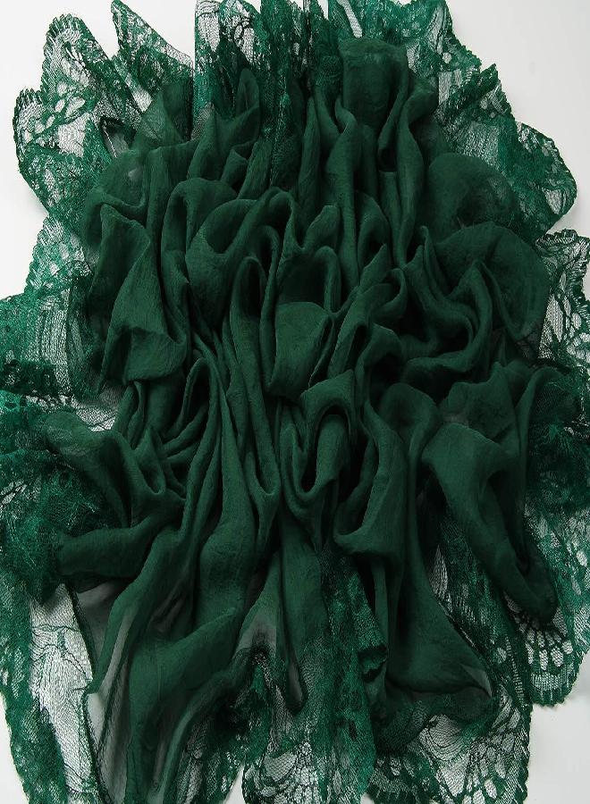 corciova Emerald Dark Green Long Women Lace Scarf Lightweight Hunter Pashmina Shawl - Image 4