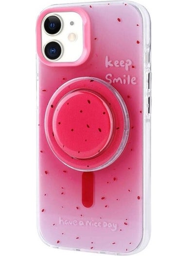 Apple iPhone 11 Compatible Case, Tiktok Cover with Magsafe Charging Feature and Plug-in Pop Socket, Pink Dark