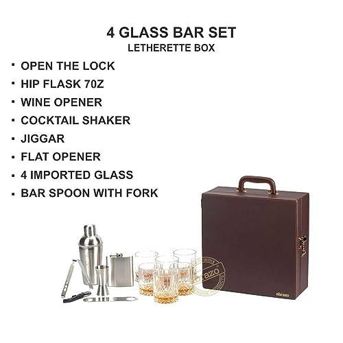 Abrazo Faux Leather Portable Bar Set | Portable Bar Set | Bar Tool Set | Bartender Kit | Brown 4 Glass | Cocktail Shaker | Barset for Picnic | Gifting | Gifting for Men - Image 3