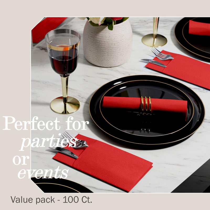 NAPEREE 100-Pack Disposable Napkins With Pocket For Flatware, Red Napkins Paper For Christmas, Wedding, Dinner Or Party, Built-In Pocket For Silverware, Prefolded - Image 5