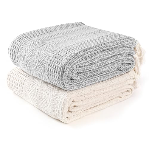 EHC Throw Blanket Throws for Sofas armchairs Sofa Settee Couch Bed Cover Over Blanket throw 125 x 150 cm GreyIvory Pack of 2