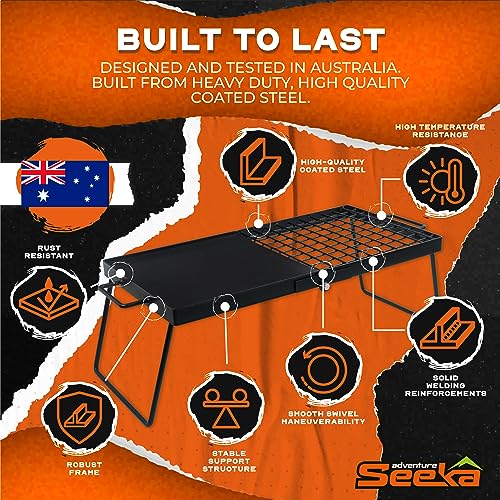 Adventure Seeka 24" Heavy Duty Folding Campfire Grill, Food-Safe Cooking Surface, Compact Folding Design, Portable Grill Grate & Griddle for Campfire Cooking, Australian Designed & Owned - Image 4