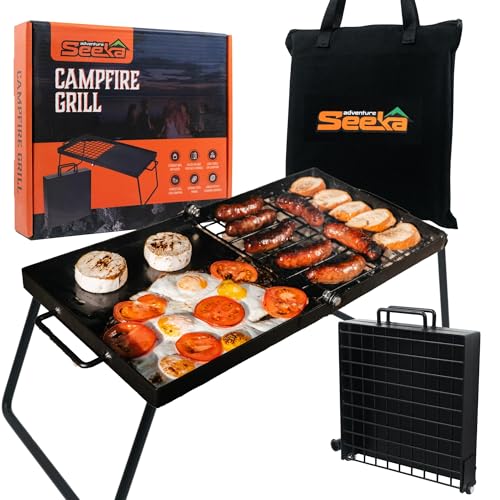 Adventure Seeka 24" Heavy Duty Folding Campfire Grill, Food-Safe Cooking Surface, Compact Folding Design, Portable Grill Grate & Griddle for Campfire Cooking, Australian Designed & Owned - Image 1
