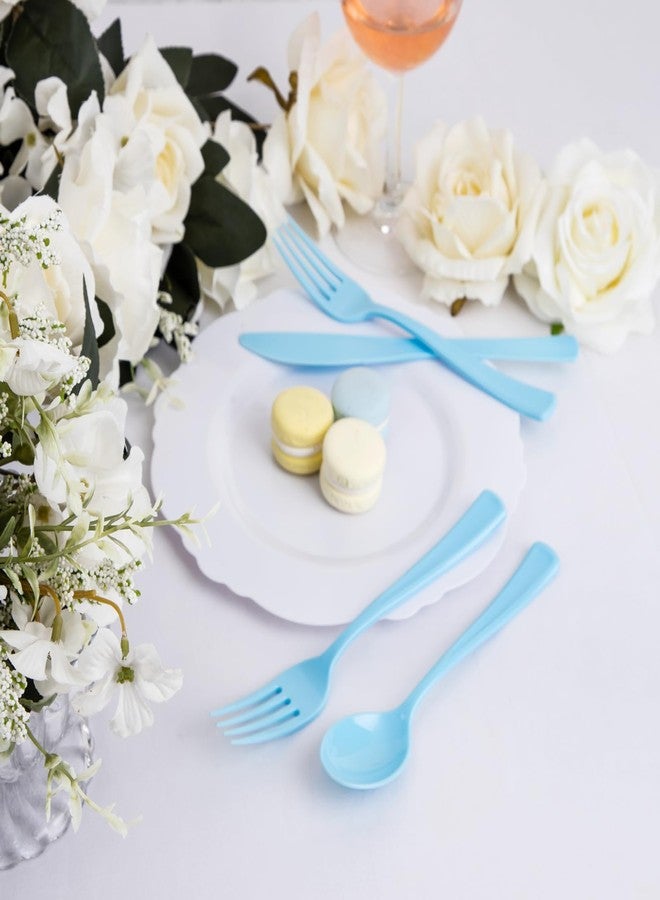 WDF 160 Piece Blue Plastic Silverware - Heavy Duty Blue Silverware Includes 80 Forks, 40 Spoons, 40 Knives, Disposable Plastic Utensils Perfect for Wedding/Birthday/Party - Image 5