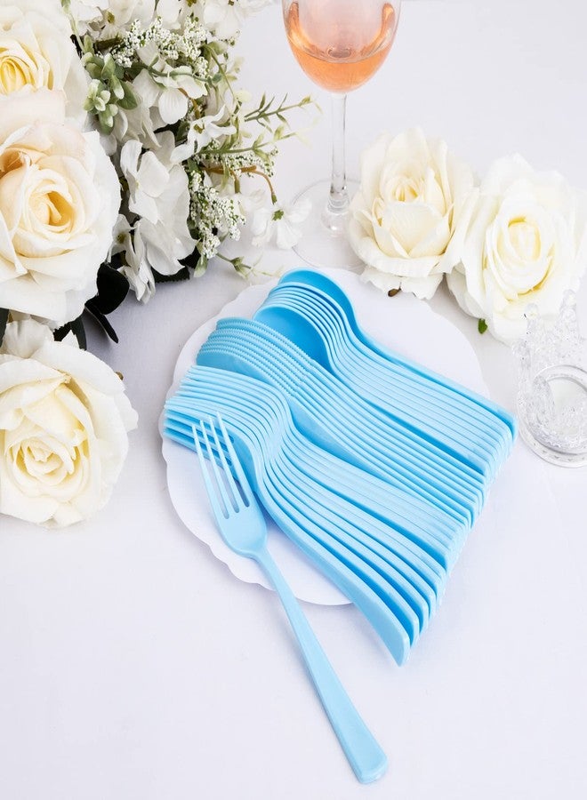 WDF 160 Piece Blue Plastic Silverware - Heavy Duty Blue Silverware Includes 80 Forks, 40 Spoons, 40 Knives, Disposable Plastic Utensils Perfect for Wedding/Birthday/Party - Image 4
