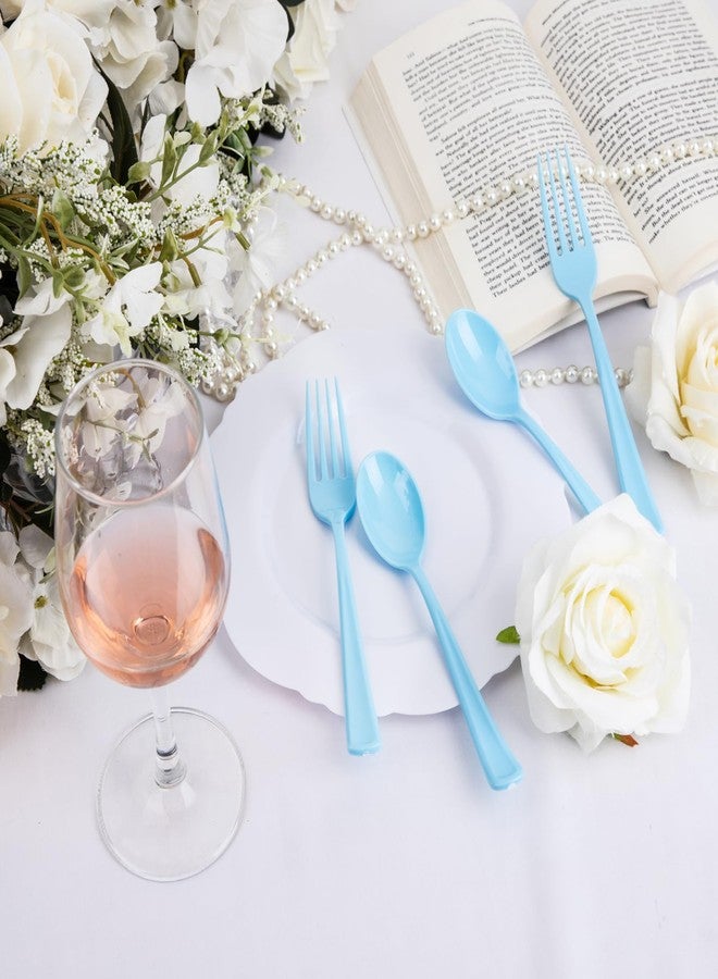 WDF 160 Piece Blue Plastic Silverware - Heavy Duty Blue Silverware Includes 80 Forks, 40 Spoons, 40 Knives, Disposable Plastic Utensils Perfect for Wedding/Birthday/Party - Image 3
