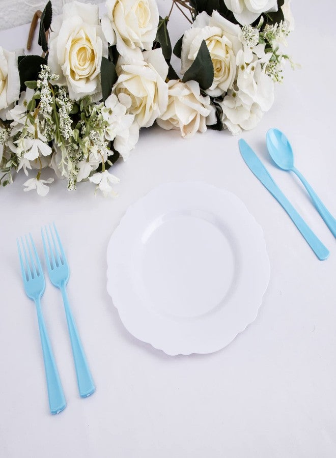 WDF 160 Piece Blue Plastic Silverware - Heavy Duty Blue Silverware Includes 80 Forks, 40 Spoons, 40 Knives, Disposable Plastic Utensils Perfect for Wedding/Birthday/Party - Image 2