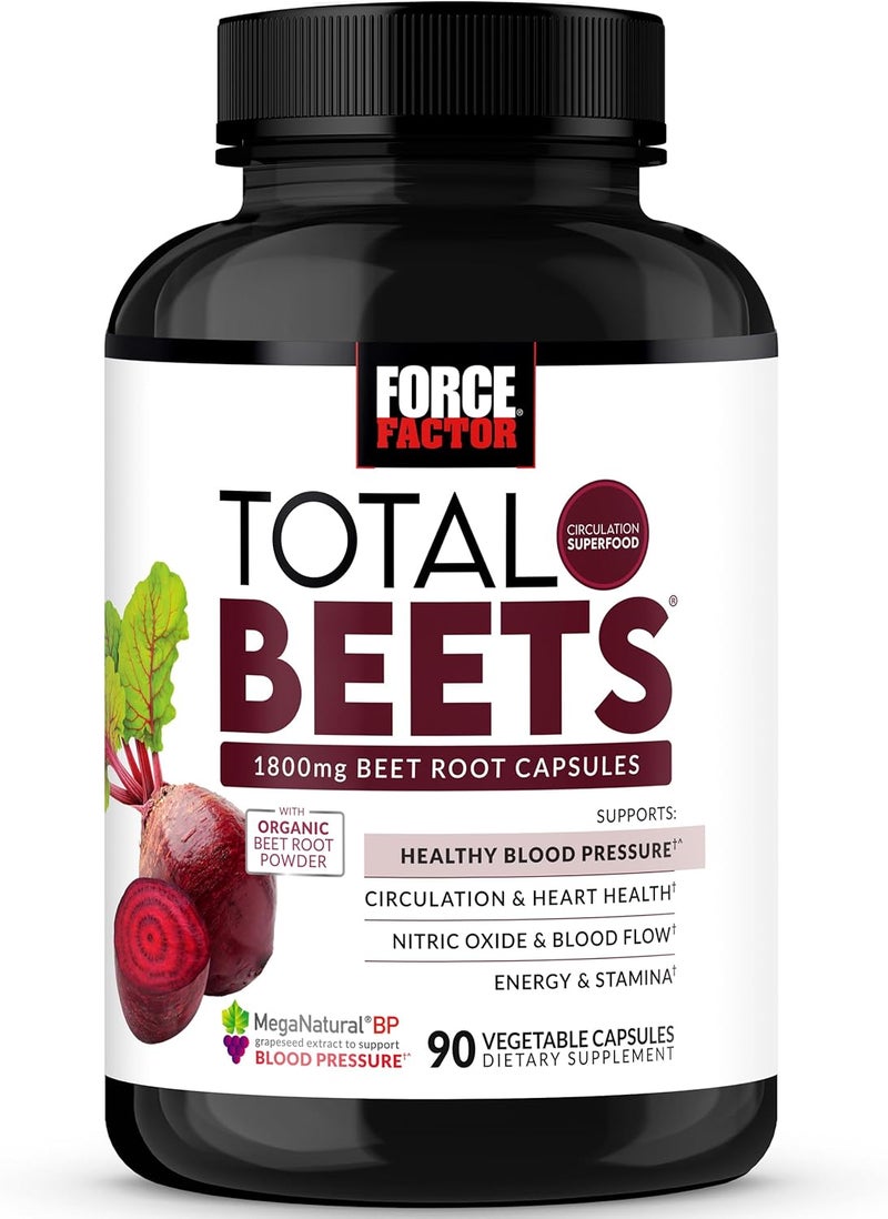 Force Factor Total Beets Blood Pressure Support Beet Root Capsules 1800mg Organic Beet Root Powder Beet Supplement with Hawthorn Berry to Support Circulation and Blood Flow 90 Vegetable Capsules - Image 1