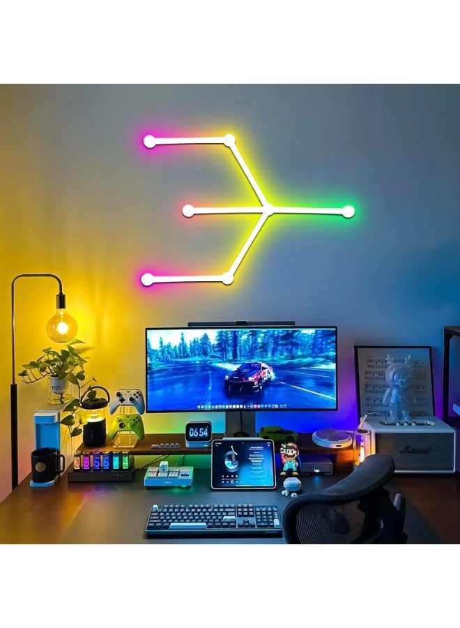 مصابيح جدارية ذكية بتقنية الواي فاي LED، إضاءة ألعاب قابلة للتعتيم بأكثر من 16 مليون لون، متوافقة مع مساعد جوجل، مزامنة الموسيقى، إمكانية التخصيص، ومؤقت، أشرطة إضاءة RGB لغرفة الألعاب وغرفة النوم (6 قطع، أبيض) - Image 1