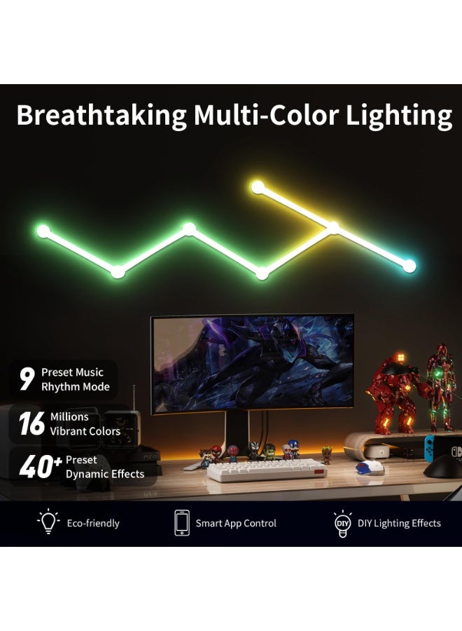 مصابيح جدارية ذكية بتقنية الواي فاي LED، إضاءة ألعاب قابلة للتعتيم بأكثر من 16 مليون لون، متوافقة مع مساعد جوجل، مزامنة الموسيقى، إمكانية التخصيص، ومؤقت، أشرطة إضاءة RGB لغرفة الألعاب وغرفة النوم (6 قطع، أبيض) - Image 3