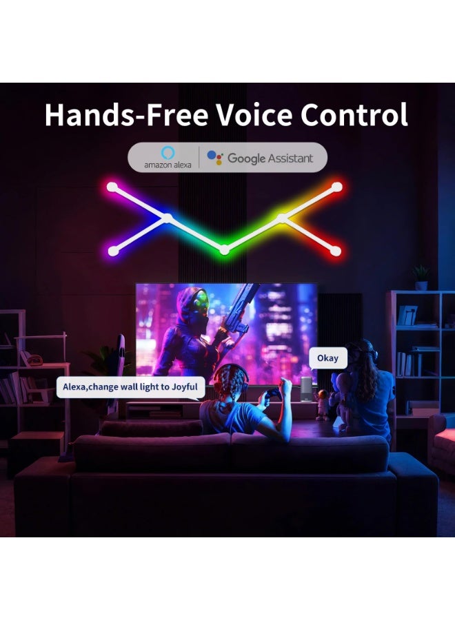 مصابيح جدارية ذكية بتقنية الواي فاي LED، إضاءة ألعاب قابلة للتعتيم بأكثر من 16 مليون لون، متوافقة مع مساعد جوجل، مزامنة الموسيقى، إمكانية التخصيص، ومؤقت، أشرطة إضاءة RGB لغرفة الألعاب وغرفة النوم (6 قطع، أبيض) - Image 4