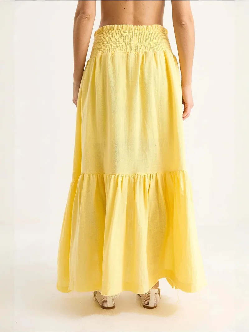 Bianco Lucci Lemon Yellow LUCCI Textured Frilly Midi Skirt for Women | Best Price UAE