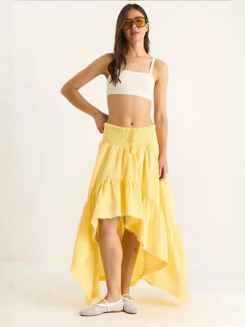 Bianco Lucci LUCCI Frilly Textured Midi Skirt with Elastic Waist
