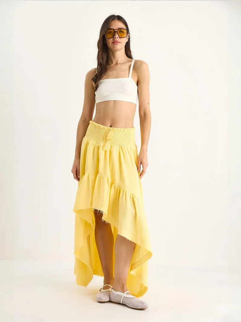 Bianco Lucci LUCCI Frilly Textured Midi Skirt with Elastic Waist