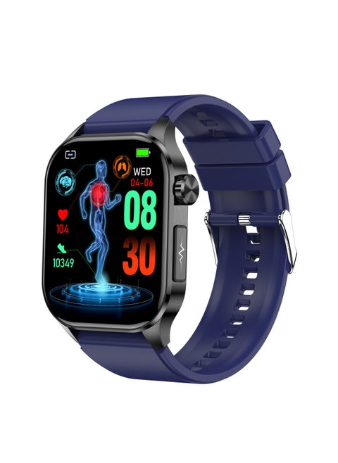 2024 Model Et580 Smart Watch Bluetooth Call Ecg Non-invasive Sugar Oxygen Heart Rate Monitor Amoled Digital Computer-Color:Silicone Blue