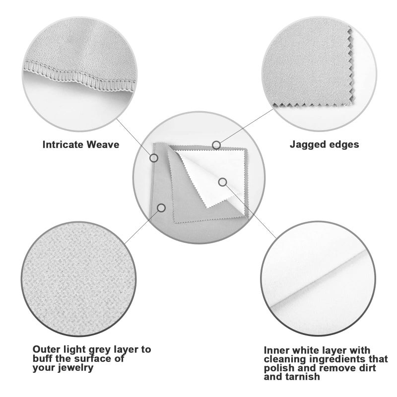 SEVENWELL Silver Polishing Cloth, Jewelry Cleaner Cloth for Sterling Silver Jewelry, Gold, Platinum, Silverware, Diamonds, Gemstones, Coins (Light Gray) - Image 2