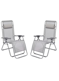 RENOVO 2 Piece Patio Chaise Lounges Chair gravity chair with adjustable backrest and footrest Grey Sunlounger for Poolside Backyard and Beach  - Image 1