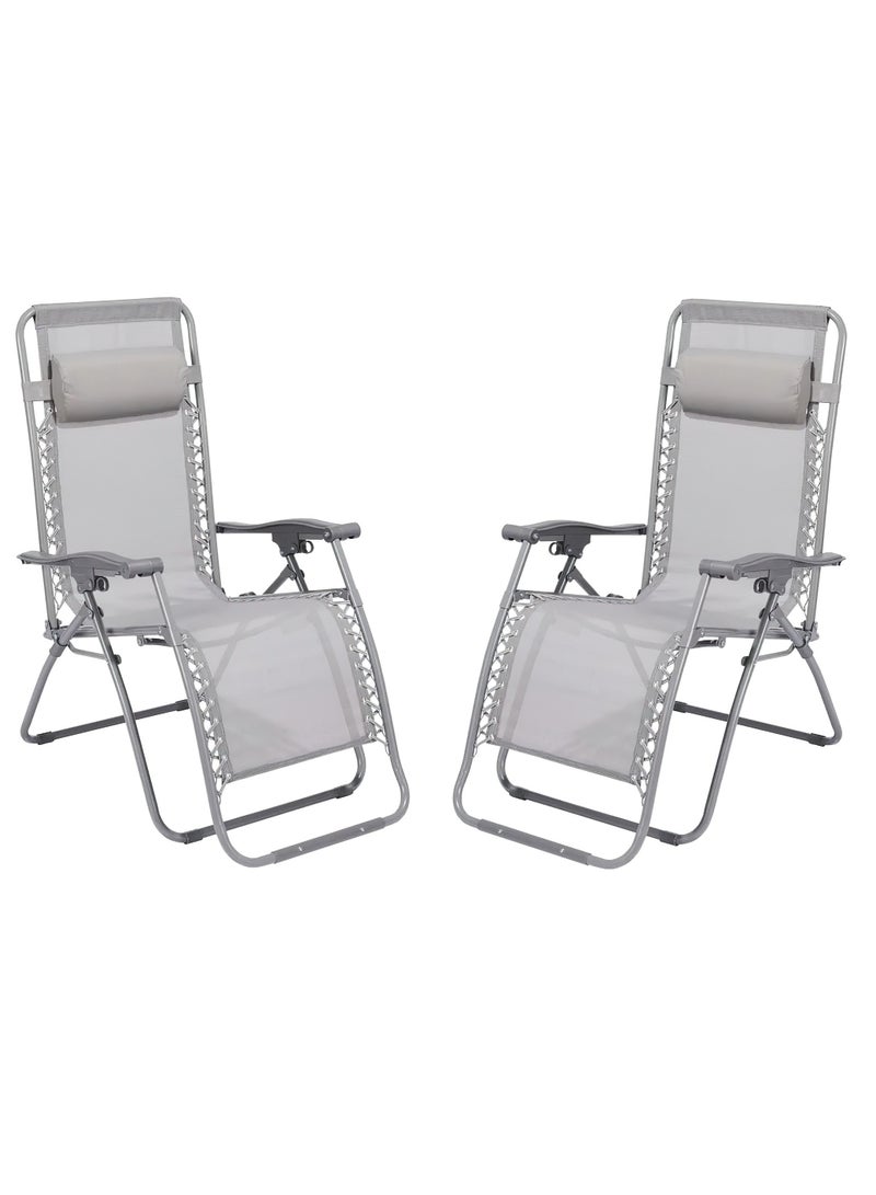 RENOVO 2 Piece Patio Chaise Lounges Chair gravity chair with adjustable backrest and footrest Grey Sunlounger for Poolside Backyard and Beach - Image 1