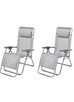 RENOVO 2 Piece Patio Chaise Lounges Chair gravity chair with adjustable backrest and footrest Grey Sunlounger for Poolside Backyard and Beach  - Image 2