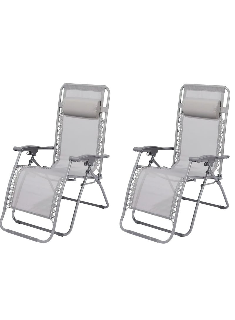RENOVO 2 Piece Patio Chaise Lounges Chair gravity chair with adjustable backrest and footrest Grey Sunlounger for Poolside Backyard and Beach - Image 2