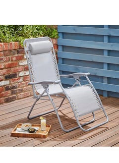 RENOVO 2 Piece Patio Chaise Lounges Chair gravity chair with adjustable backrest and footrest Grey Sunlounger for Poolside Backyard and Beach  - Image 3