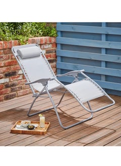 RENOVO 2 Piece Patio Chaise Lounges Chair gravity chair with adjustable backrest and footrest Grey Sunlounger for Poolside Backyard and Beach  - Image 4