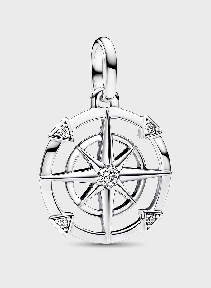PANDORA Compass Sterling Silver Medallion Clear Cubic Charm