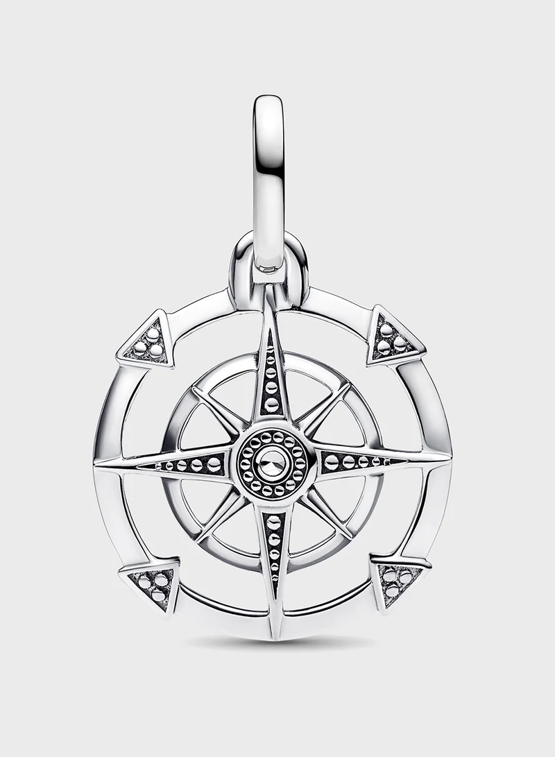 PANDORA Compass Sterling Silver Medallion Clear Cubic Charm