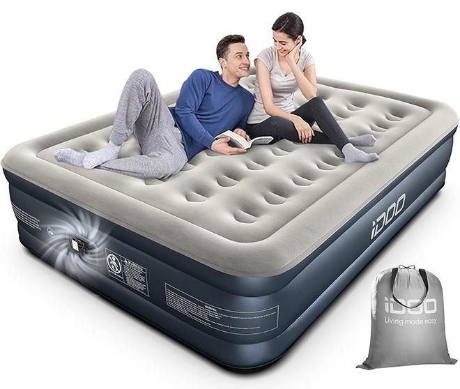 AIR BED INFLATABLE DOUBLE MATTRESS WITH BUILT-IN ELECTRIC PUMP, 152 X 203 X 46CM QUEEN, 3 MINS QUICK SELF-INFLATION/DEFLATION AIR MATTRESS, PORTABLE BLOW UP BED FOR CAMPING TRAVEL HOME, 295KG MAX