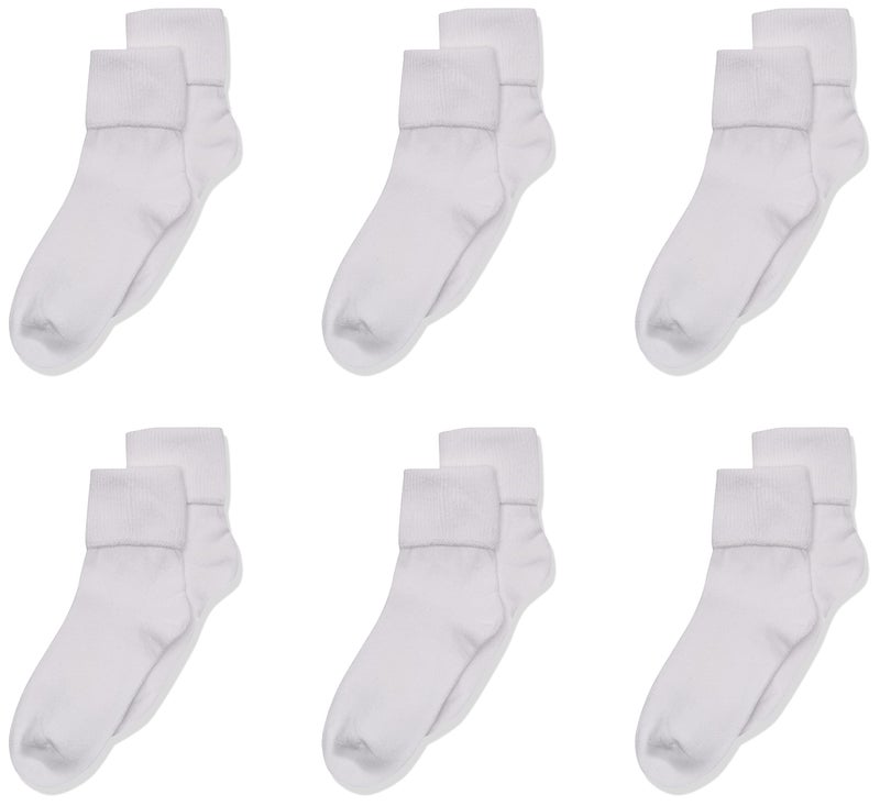 Jefferies Socks Little Girls' Seamless Turn Cuff 6 Pair Pack Socks, White, Large (JF-SU2200-WHT-L) - Image 1
