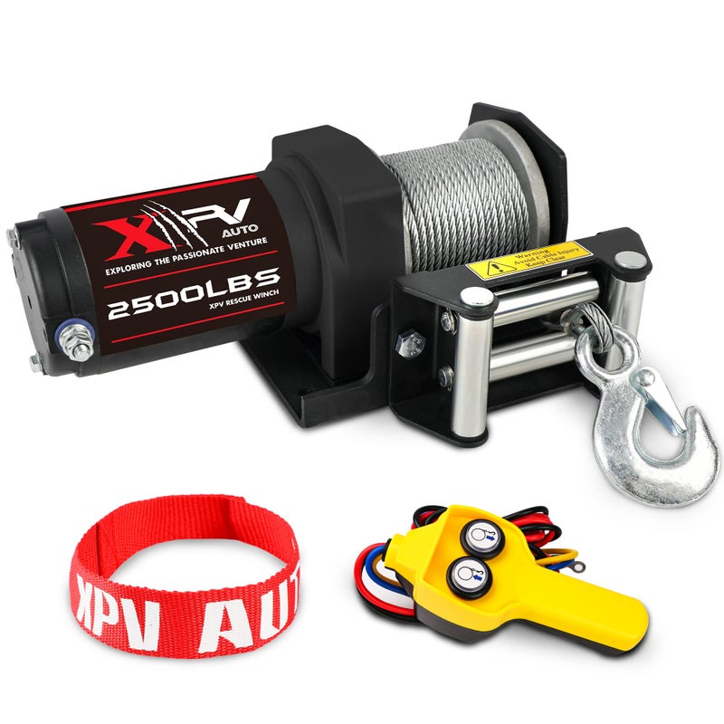 XPV AUTO 2500lbs Electric Winch 12V Waterproof Steel Cable with Wired Remote Control & Mounting Plate ATV UTV Towing Trailer Winch Off-Road - Image 1