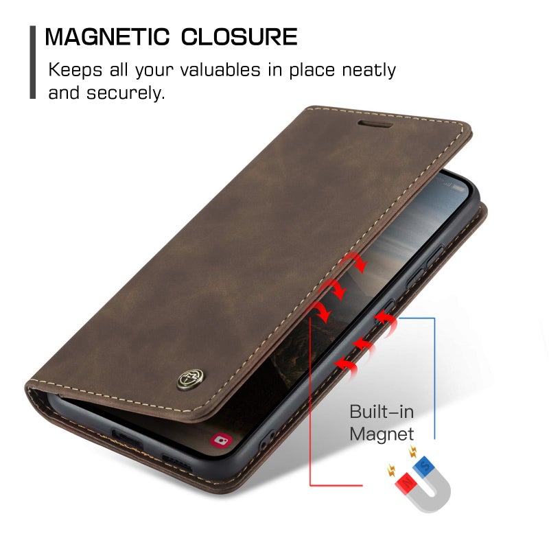 Cracedily for Samsung Galaxy S25 FE Case, Flip Wallet Leather Case with Card Holder Magnetic Closure Shockproof Kickstand Protective Phone Cases Cover for Galaxy S25 FE, Coffee - Image 3