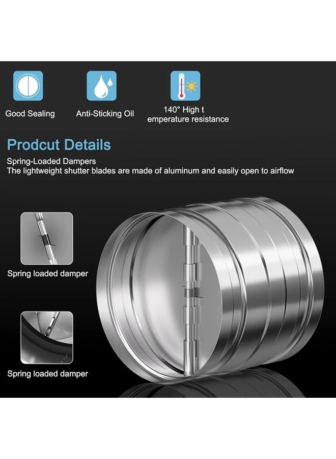 6 Inch Galvanized Check Valve Backflow Preventer One Way Airflow Duct Damper - Image 3