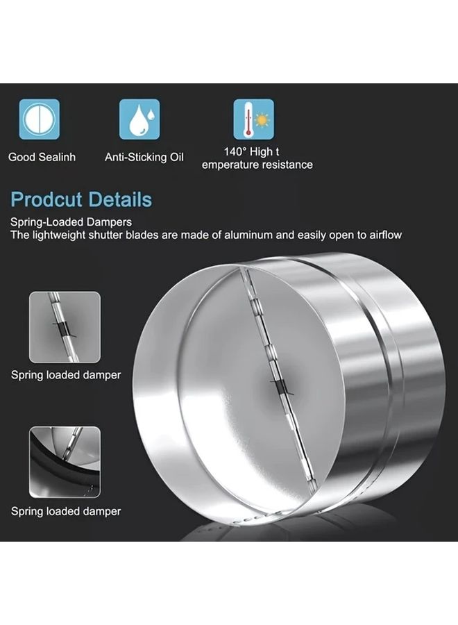 6 Inch Galvanized Check Valve Backflow Preventer One Way Airflow Duct Damper - Image 2